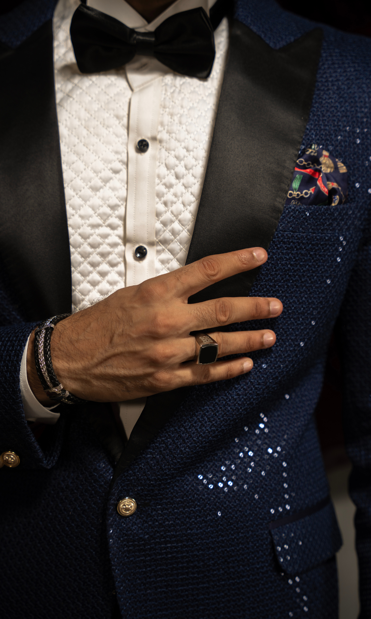 Navy Blue Sequin Tuxedo with Satin Lapels (2-Piece) - Image 4