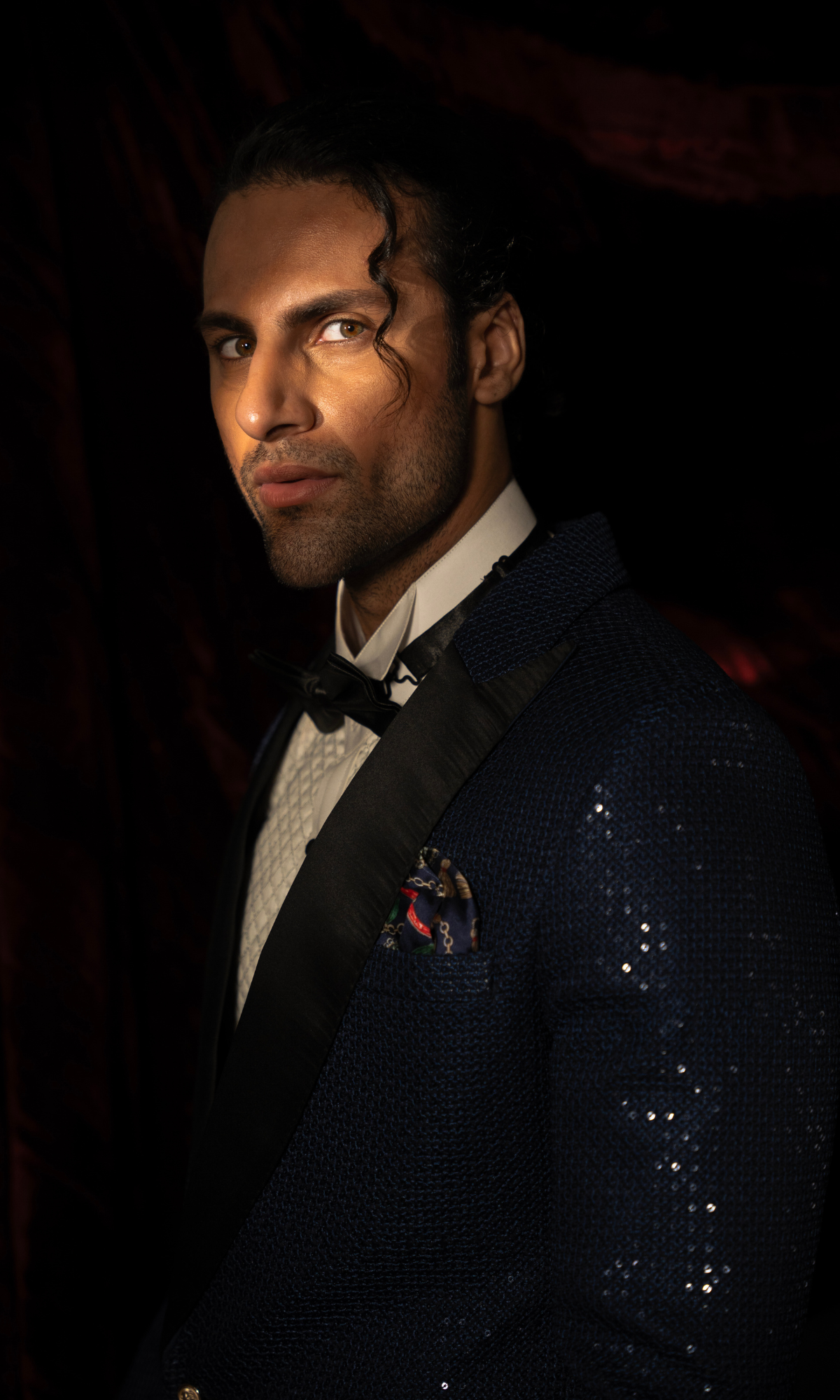 Navy Blue Sequin Tuxedo with Satin Lapels (2-Piece) - Image 5