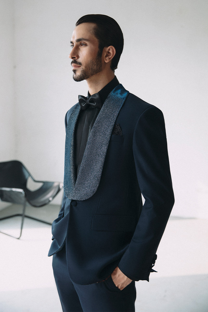 Midnight Blue Shimmer-Lapel Super 120 Italian Tuxedo (2-Piece) - Image 2