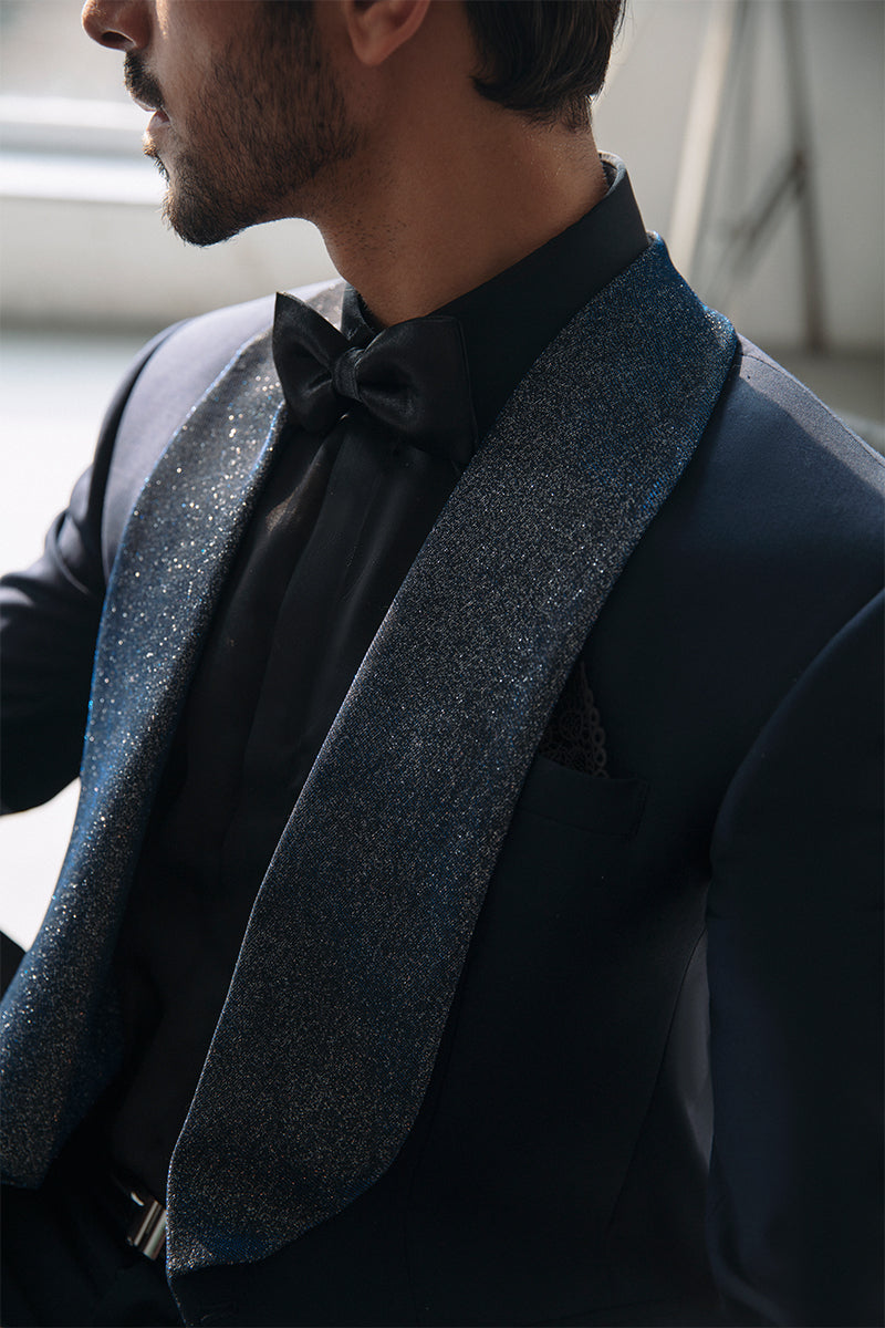 Midnight Blue Shimmer-Lapel Super 120 Italian Tuxedo (2-Piece) - Image 3