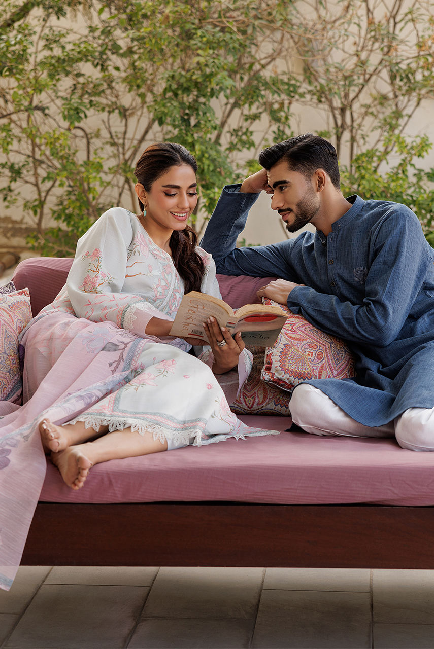 Navy Blue Embroidered Linen Waistcoat Kurta Set (3-Piece) - Image 6