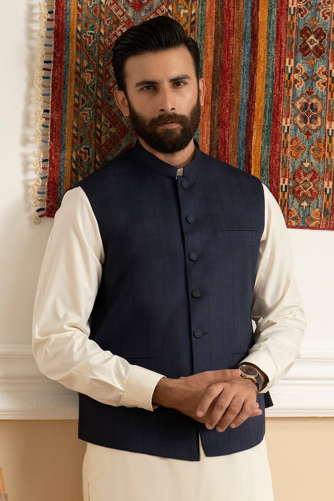 Navy Premium Fabric Waistcoat (3-Piece) - Image 1