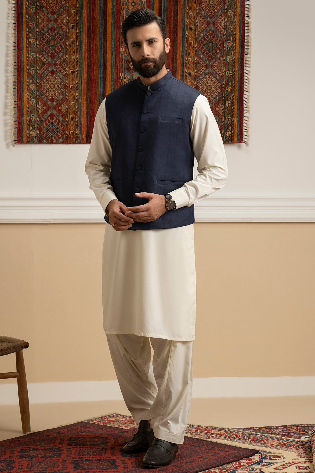 Navy Premium Fabric Waistcoat (3-Piece) - Image 2