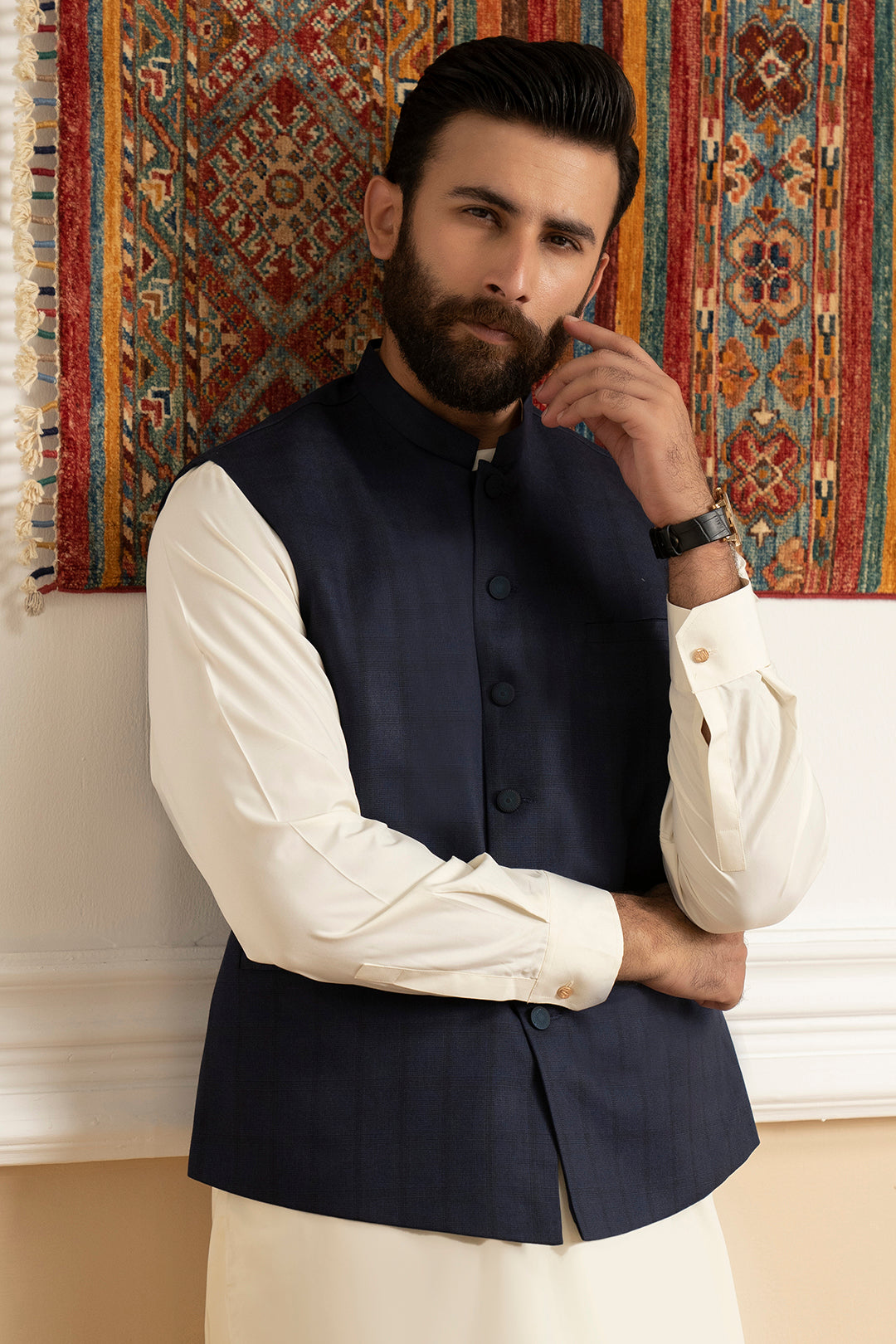 Navy Premium Fabric Waistcoat (3-Piece) - Image 3