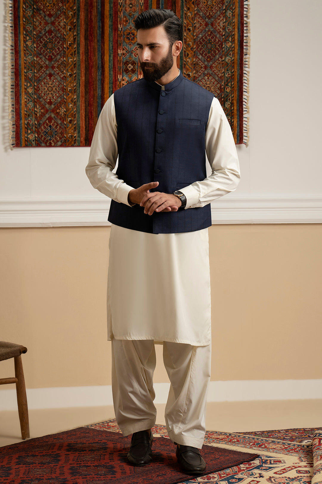 Navy Premium Fabric Waistcoat (3-Piece) - Image 9