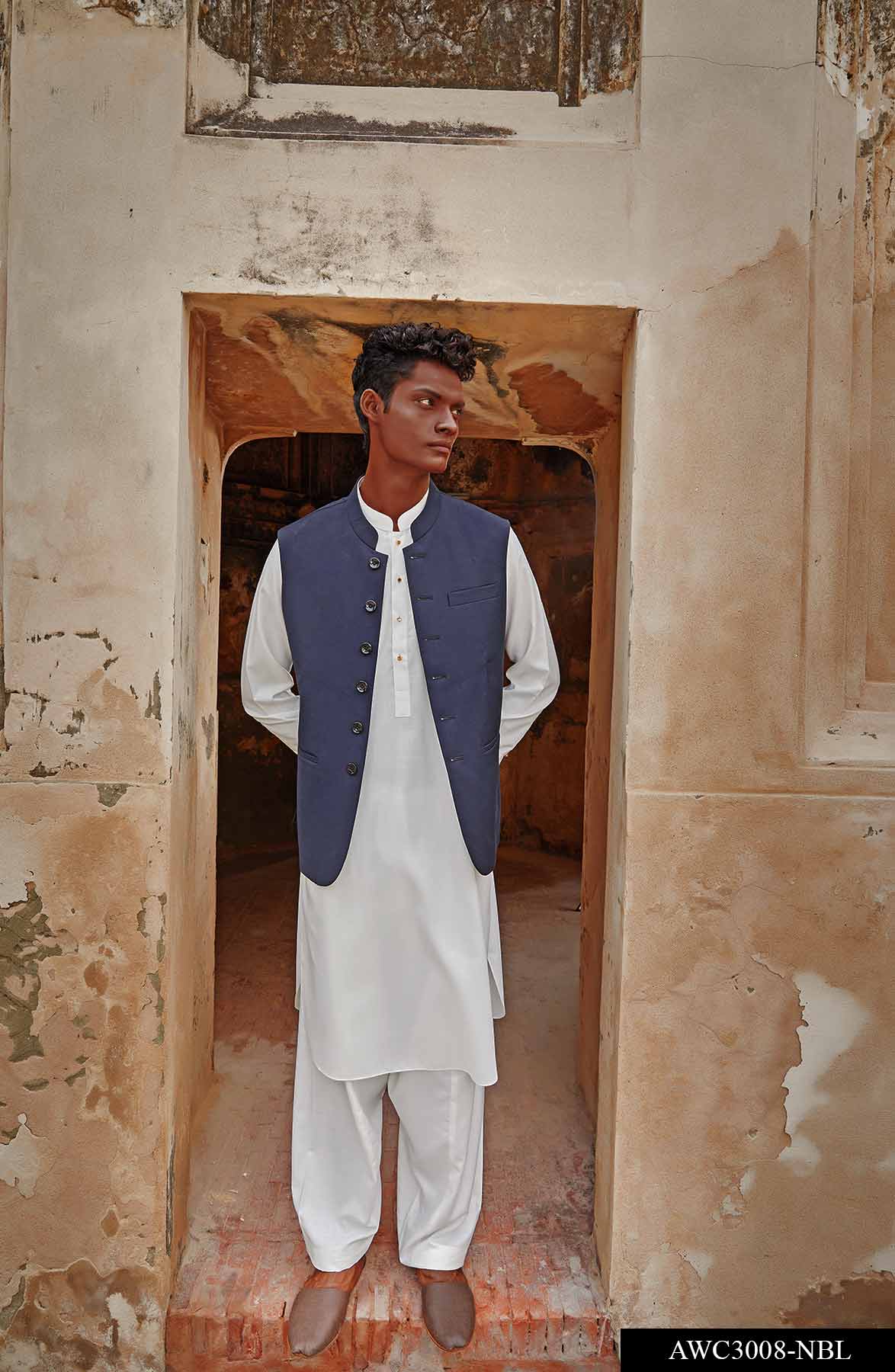 Navy Blue Suiting Awami Waistcoat (2-Piece) - Image 1