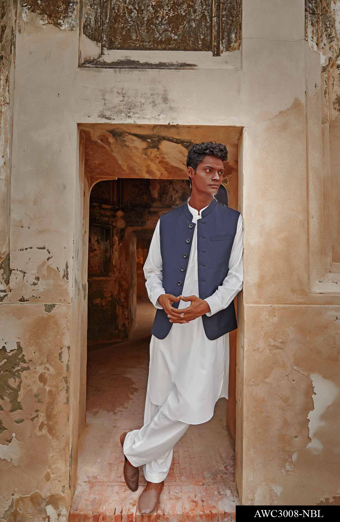 Navy Blue Suiting Awami Waistcoat (2-Piece) - Image 2