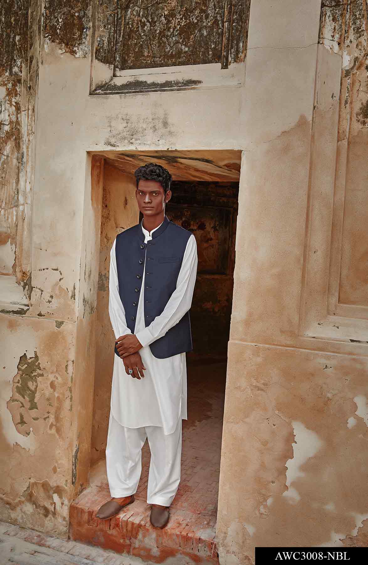 Navy Blue Suiting Awami Waistcoat (2-Piece) - Image 4