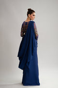 Pakistani Navy Sequin Net & Raw Silk Cape Dress (2-Piece) - Image 9
