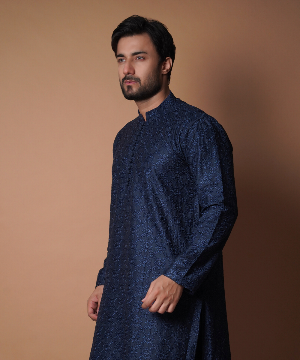 Navy Blue Chikankari Cotton Kurta Set (2-Piece) - Image 4