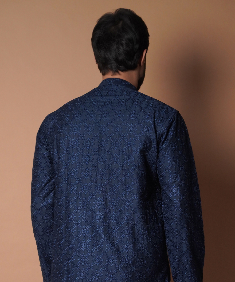 Navy Blue Chikankari Cotton Kurta Set (2-Piece) - Image 5