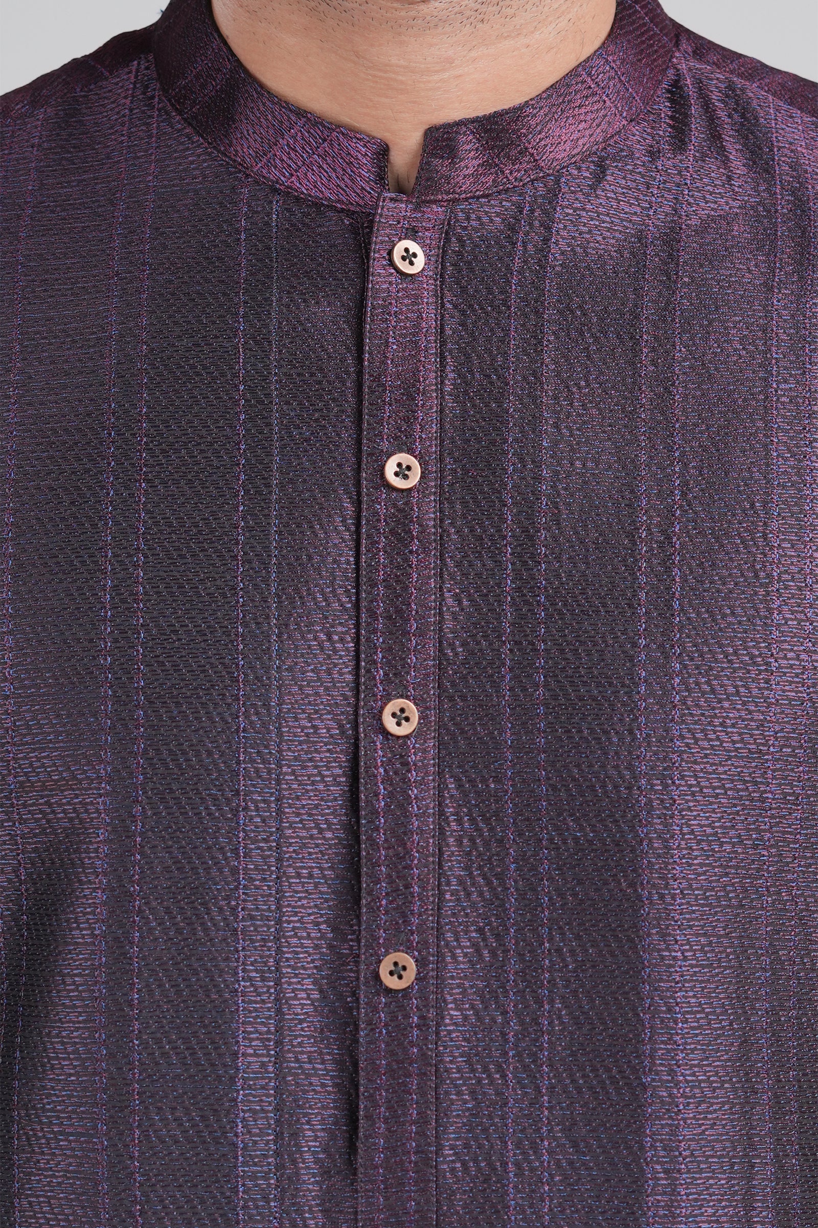 Navy Blue Embroidered Egyptian Cotton Kurta (2-Piece) - Image 2