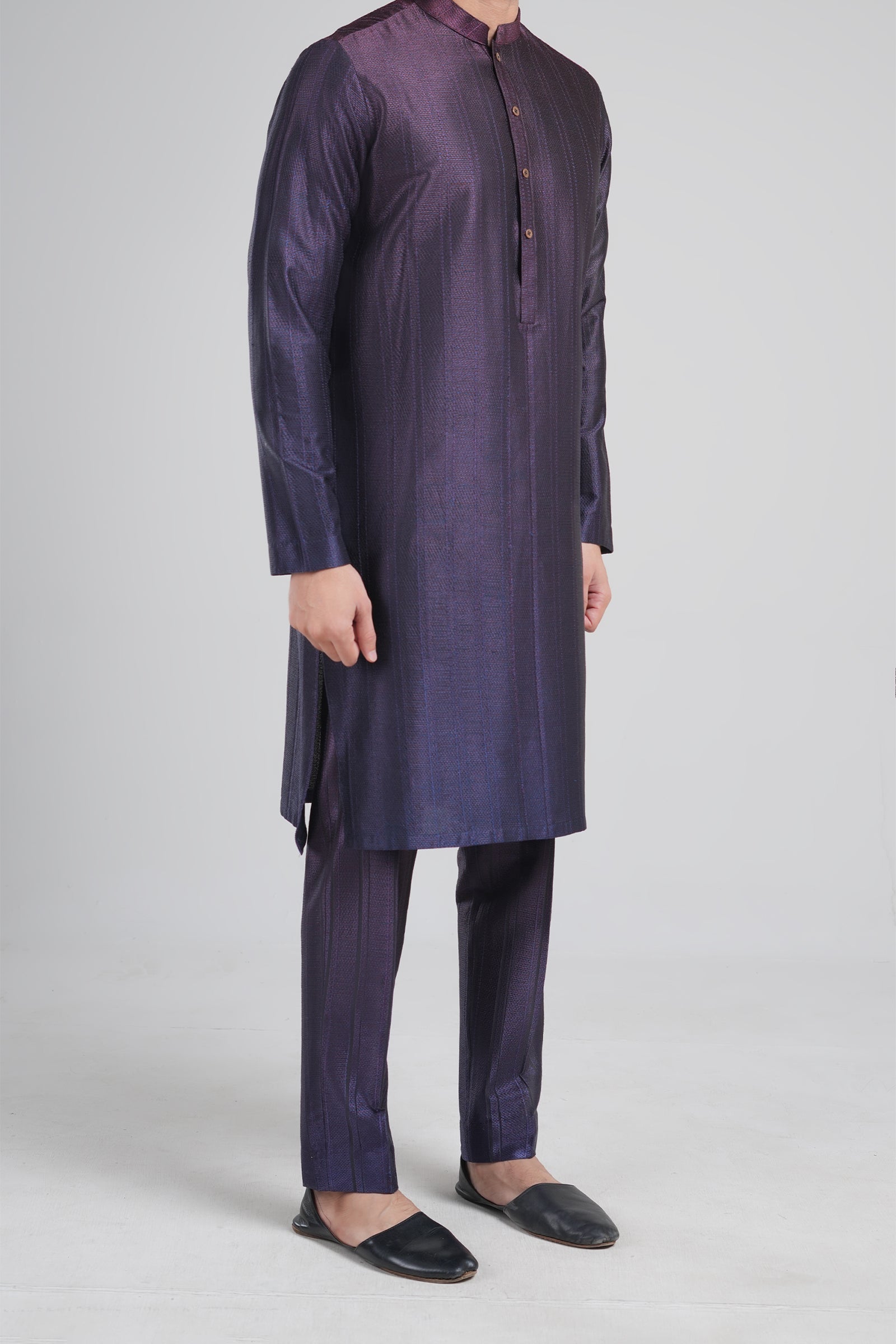 Navy Blue Embroidered Egyptian Cotton Kurta (2-Piece) - Image 3