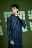 Navy Blue Embroidered Wash & Wear Kurta (2-Piece) - Image 3