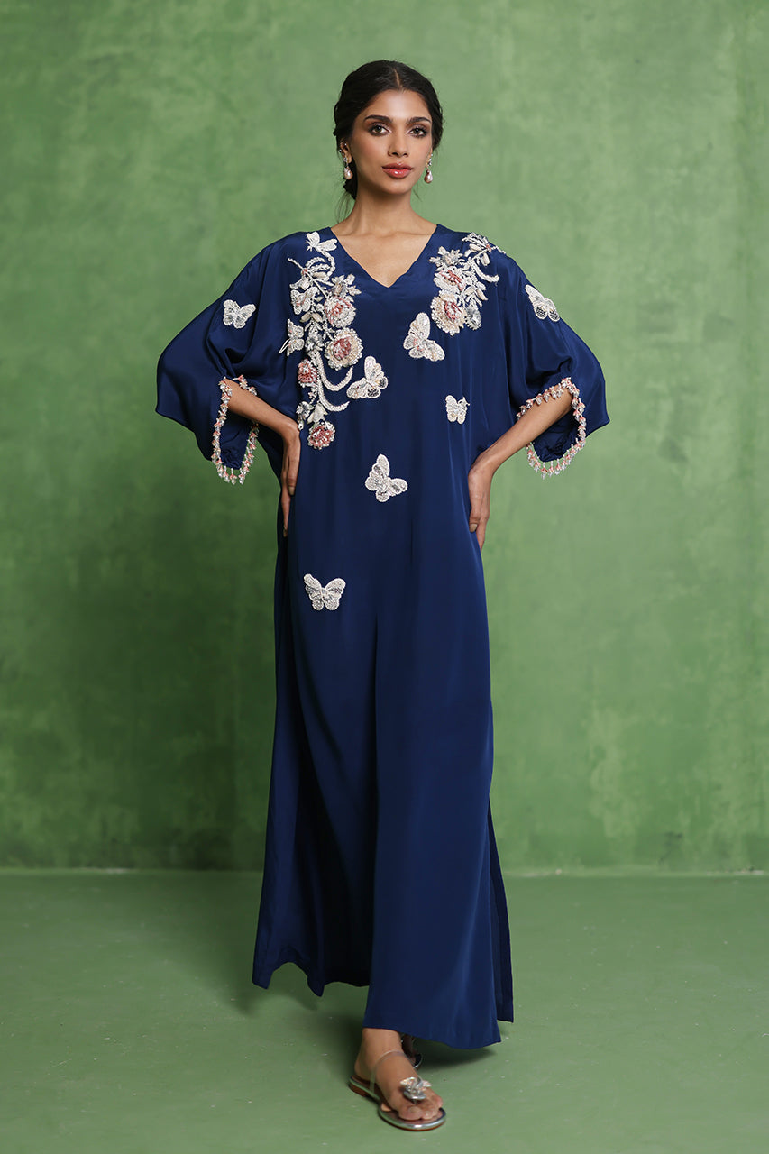 Pakistani Navy 3D Beaded Crepe Silk Kaftan (1-Pc) - Image 1
