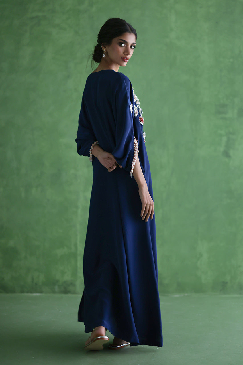 Pakistani Navy 3D Beaded Crepe Silk Kaftan (1-Pc) - Image 2