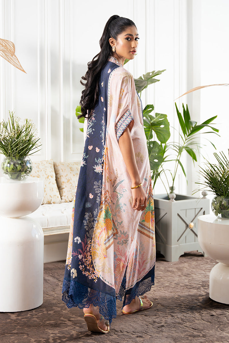 Navy and Blush Handworked Crepe Silk Kaftan (1-Pc) - Image 2