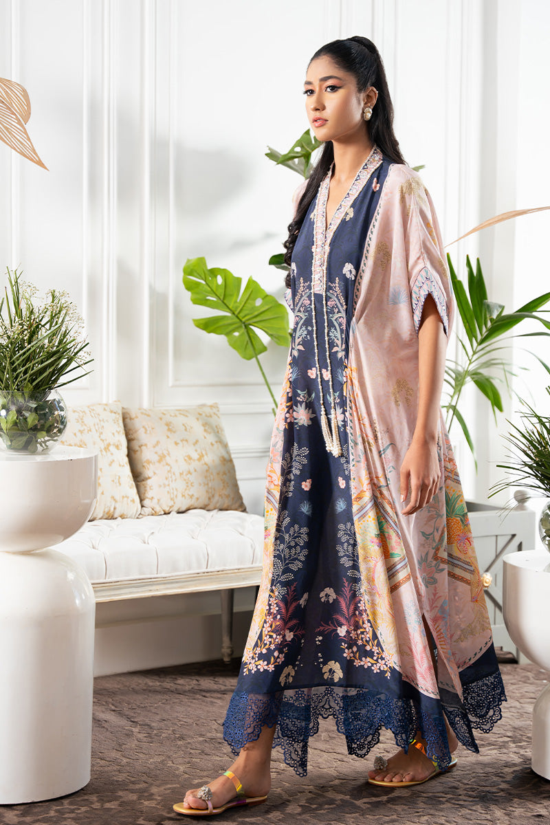 Pakistani Navy and Blush Handworked Crepe Silk Kaftan (1-Pc) - Image 4