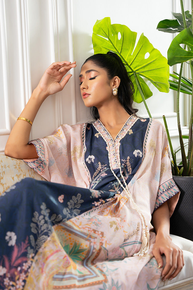 Pakistani Navy and Blush Handworked Crepe Silk Kaftan (1-Pc) - Image 6