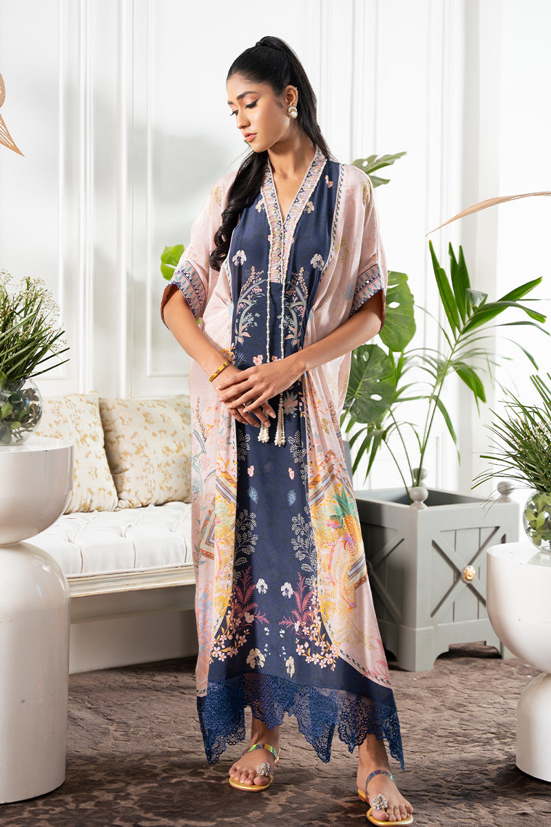 Pakistani Navy and Blush Handworked Crepe Silk Kaftan (1-Pc) - Image 9