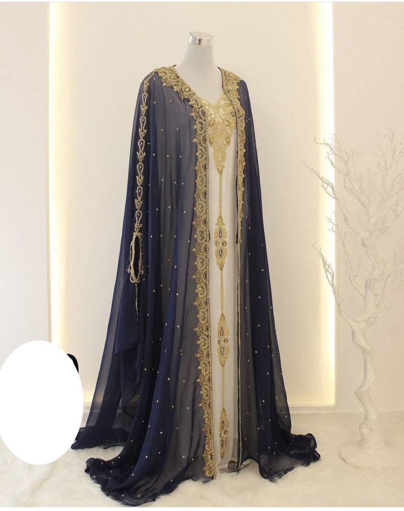 Navy Blue Zari Georgette Kaftan (1-Pc) - Image 1