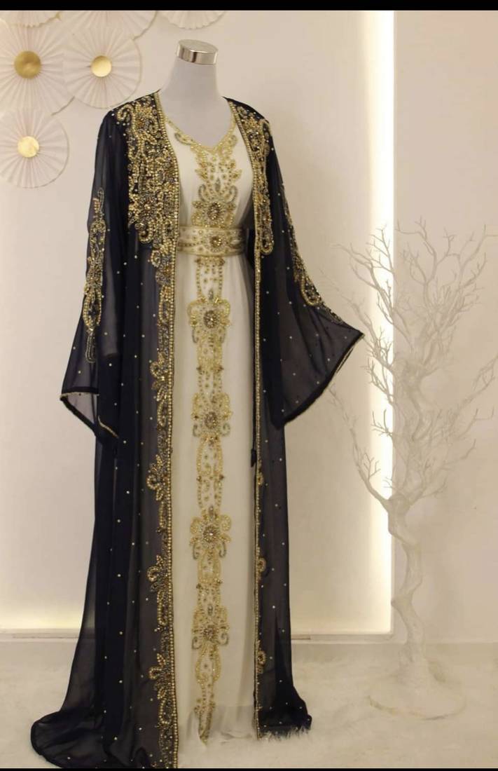Pakistani Navy Blue Zari Embroidered Georgette Kaftan (2-Piece) - Image 1