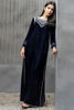 Navy Blue Velvet Kaftan with Silver Dabka Embroidery (1-Pc) - Image 2