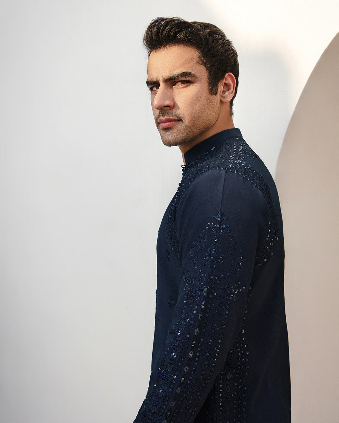Navy Blue Embroidered Karandi Kurta Set (2-Piece) - Image 6