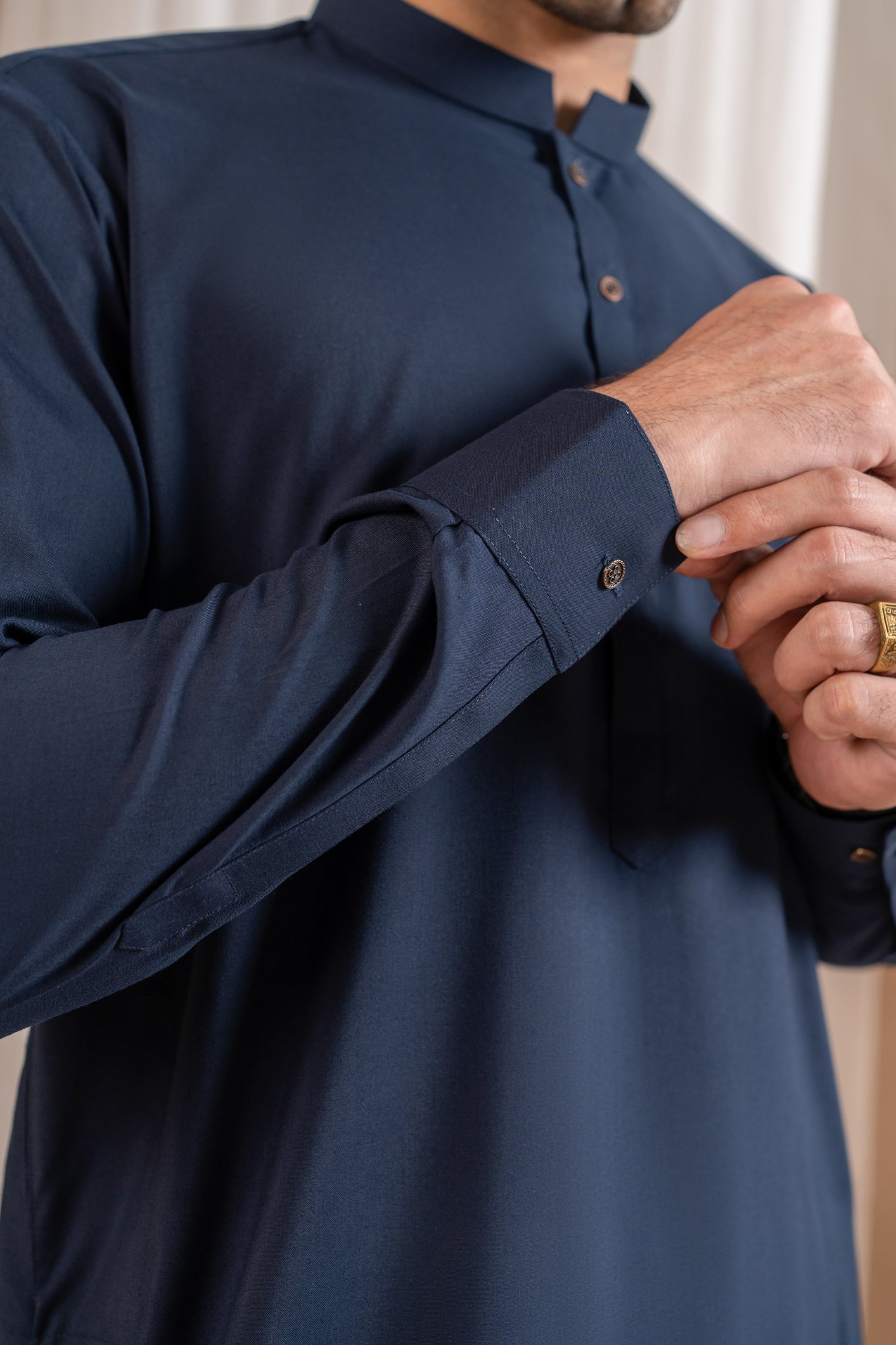 Navy Blue Blended Fabric Kurta Pajama (2-Piece) - Image 3