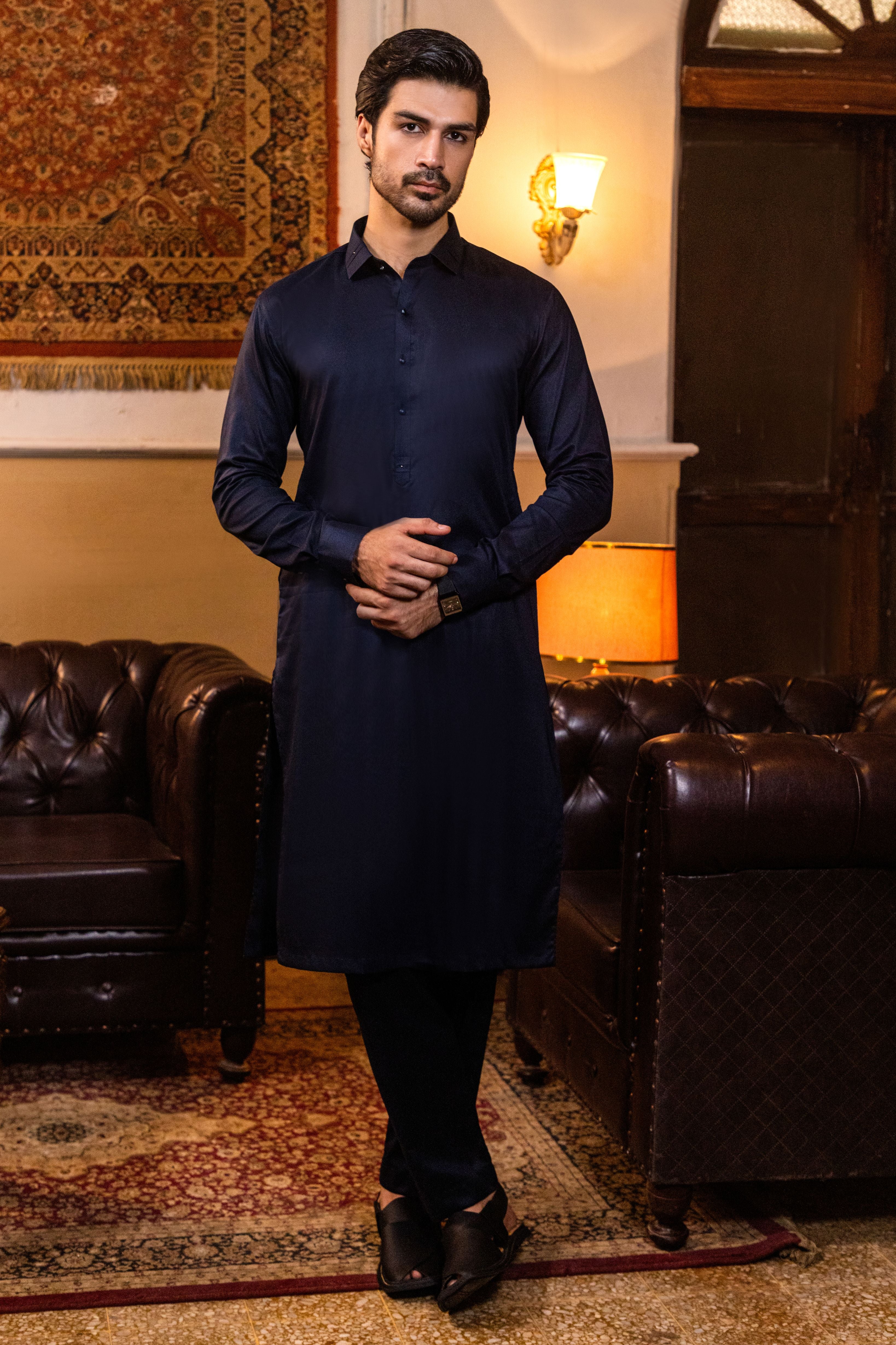 Navy Blue Boom Boom Cotton Kurta Pajama (2-Piece) - Image 1