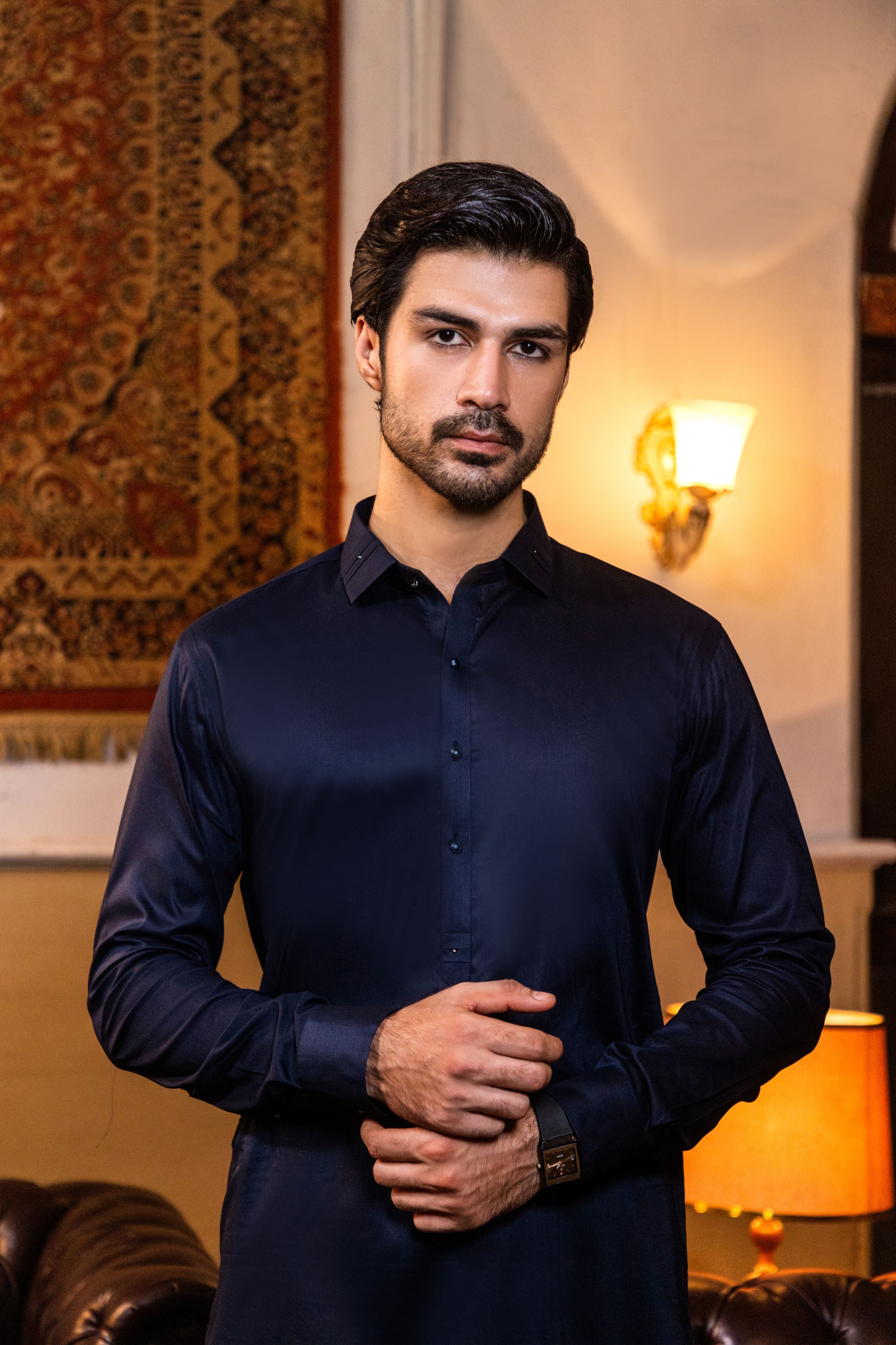 Navy Blue Boom Boom Cotton Kurta Pajama (2-Piece) - Image 2