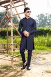 Navy Blue Plain Boski Kurta Pajama (2-Piece) - Image 2