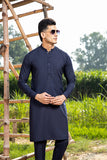 Navy Blue Plain Boski Kurta Pajama (2-Piece) - Image 4