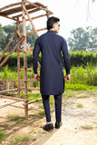 Navy Blue Plain Boski Kurta Pajama (2-Piece) - Image 5