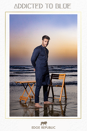Navy Blue Embroidered Premium Kurta Pajama (2-Piece) - Image 2