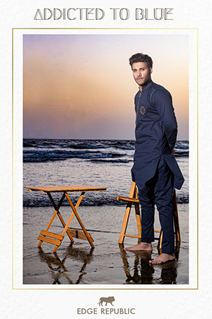 Navy Blue Embroidered Premium Kurta Pajama (2-Piece) - Image 3