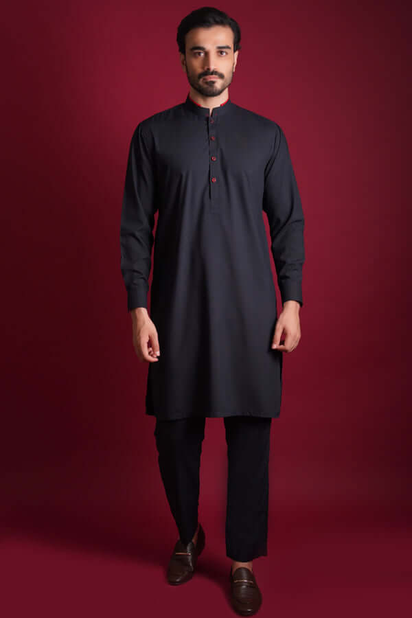 Navy Blue Cotton Blend Kurta Pajama (2-Piece) - Image 1