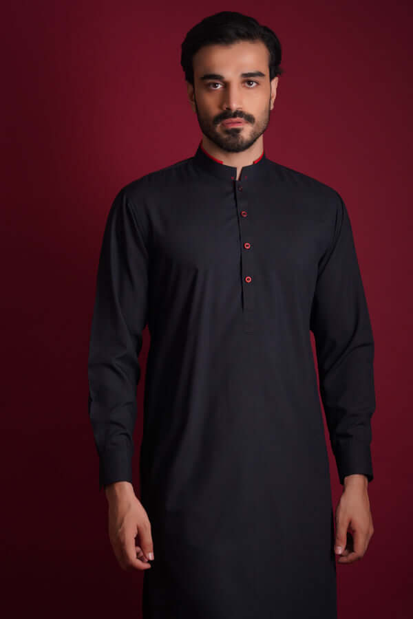 Navy Blue Cotton Blend Kurta Pajama (2-Piece) - Image 2