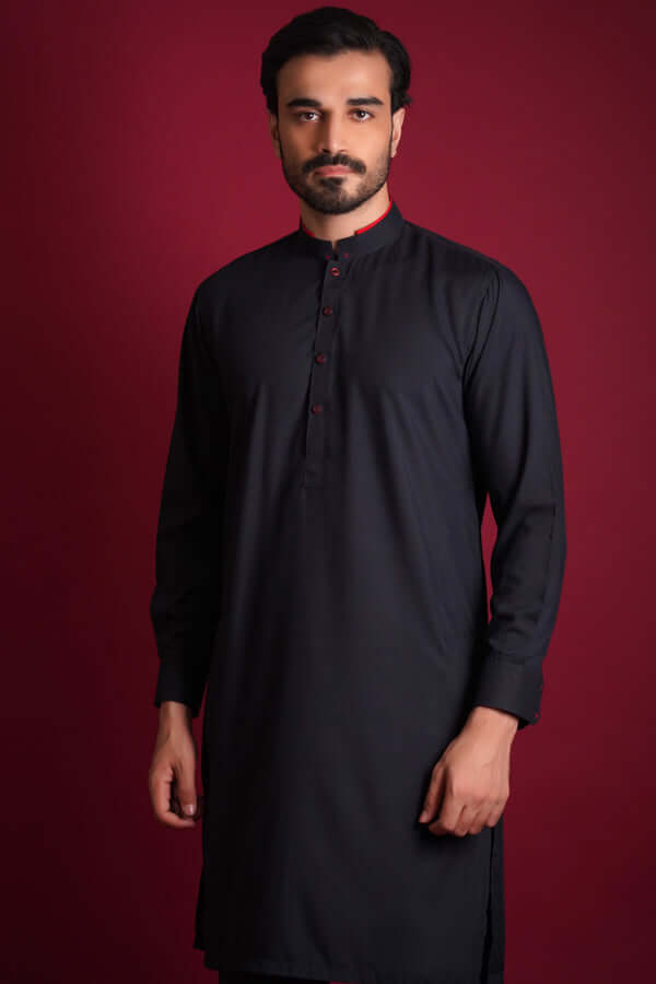 Navy Blue Cotton Blend Kurta Pajama (2-Piece) - Image 3