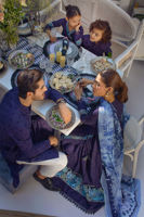 Navy Blue Self-Embroidered Cotton Kurta Pajama (2-Piece) - Image 3