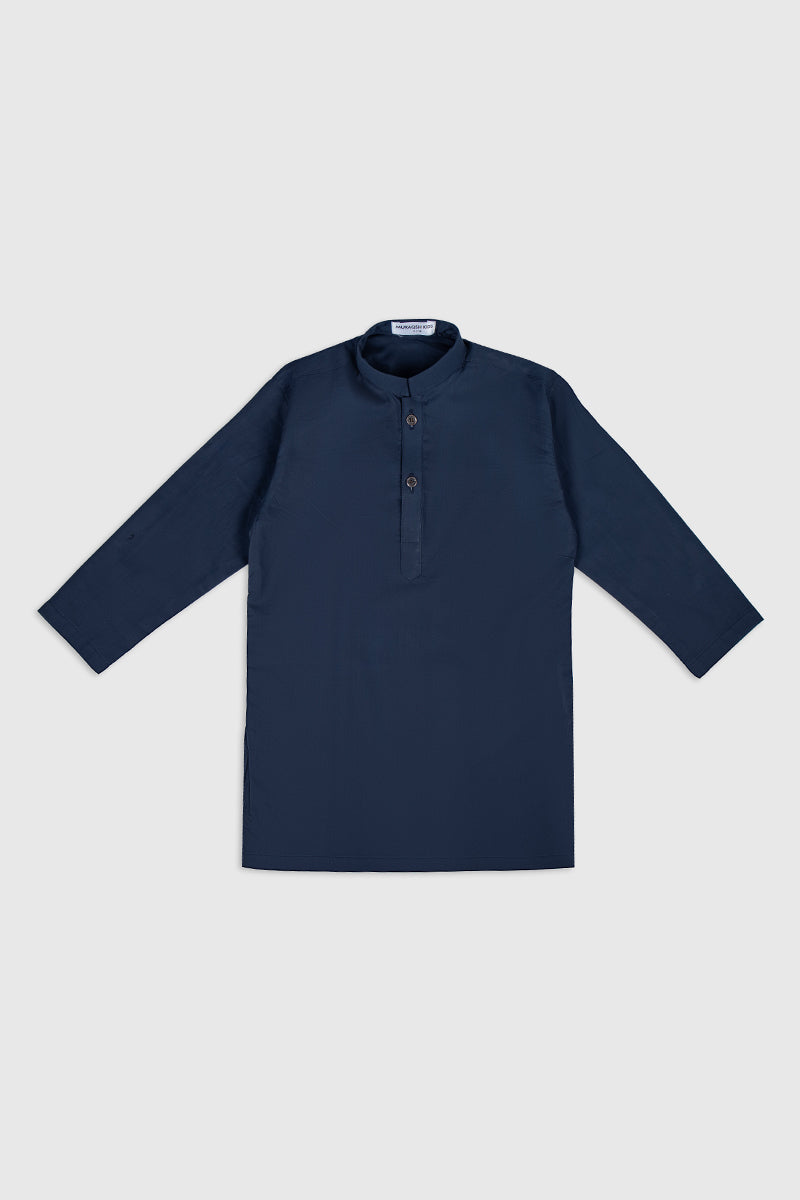 Navy Blue Cotton Kids Kurta Trouser Set (2-Piece) - Image 2