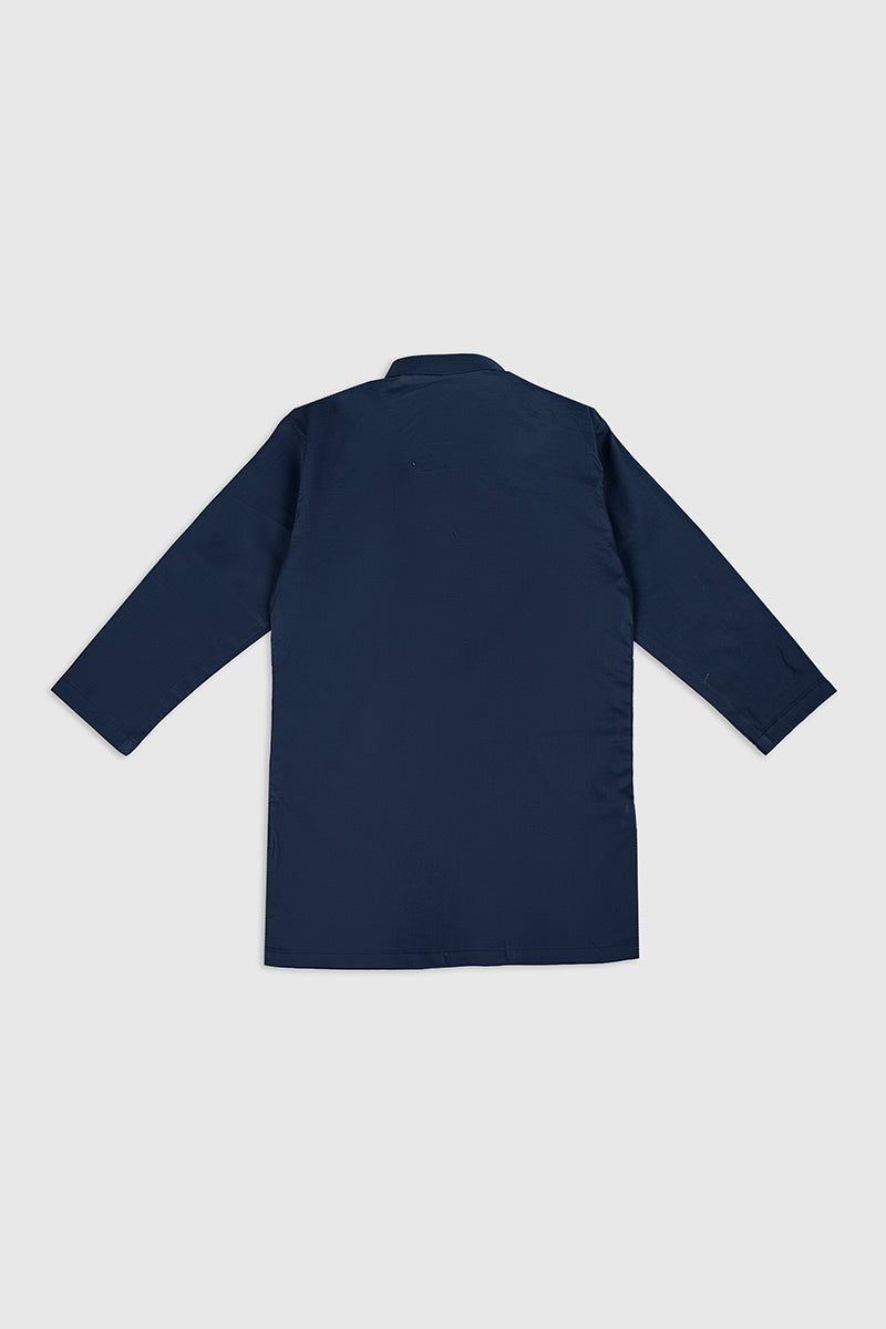 Navy Blue Cotton Kids Kurta Trouser Set (2-Piece) - Image 3