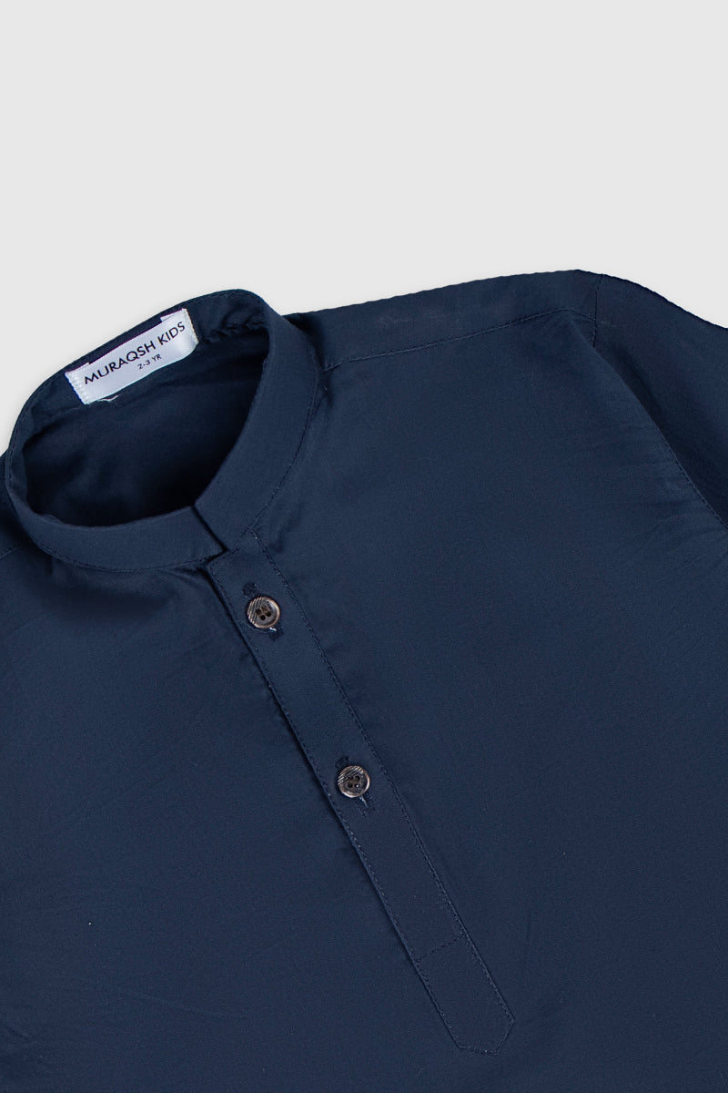 Navy Blue Cotton Kids Kurta Trouser Set (2-Piece) - Image 5