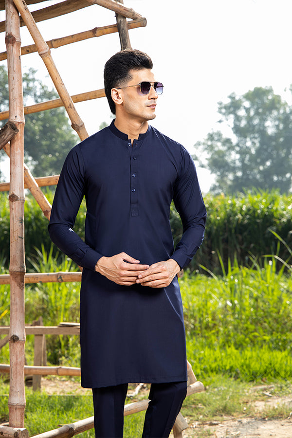 Navy Blue Cotton Kurta Pajama Set (2-Piece) - Image 1
