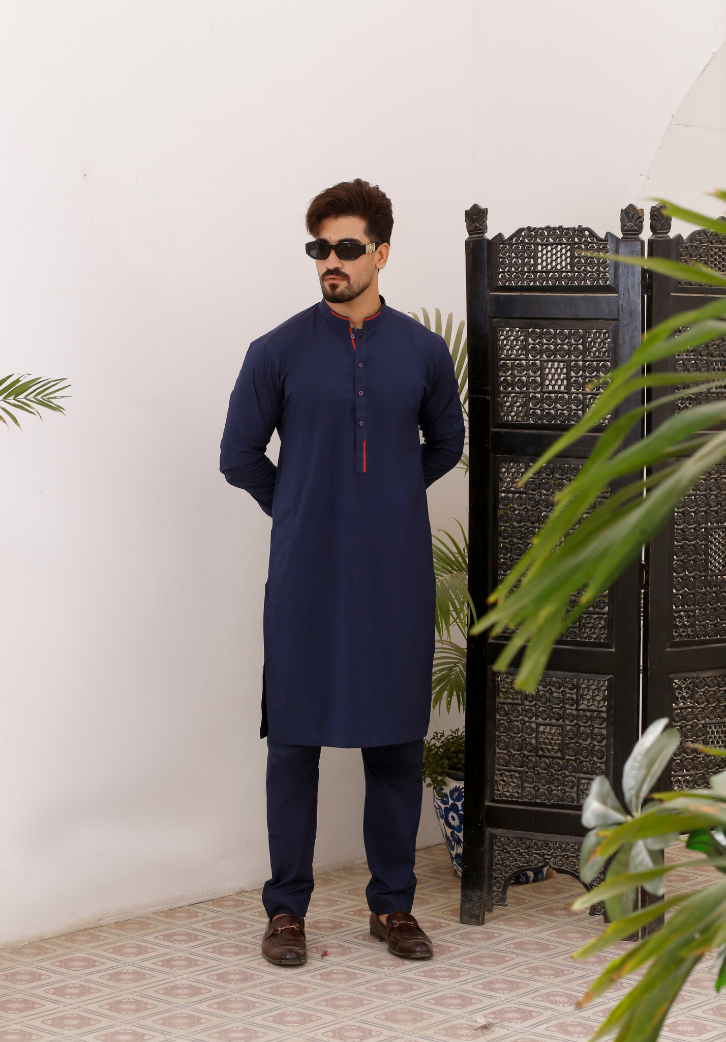 Navy Blue Cotton Kurta Pajama (2-Piece) - Image 1