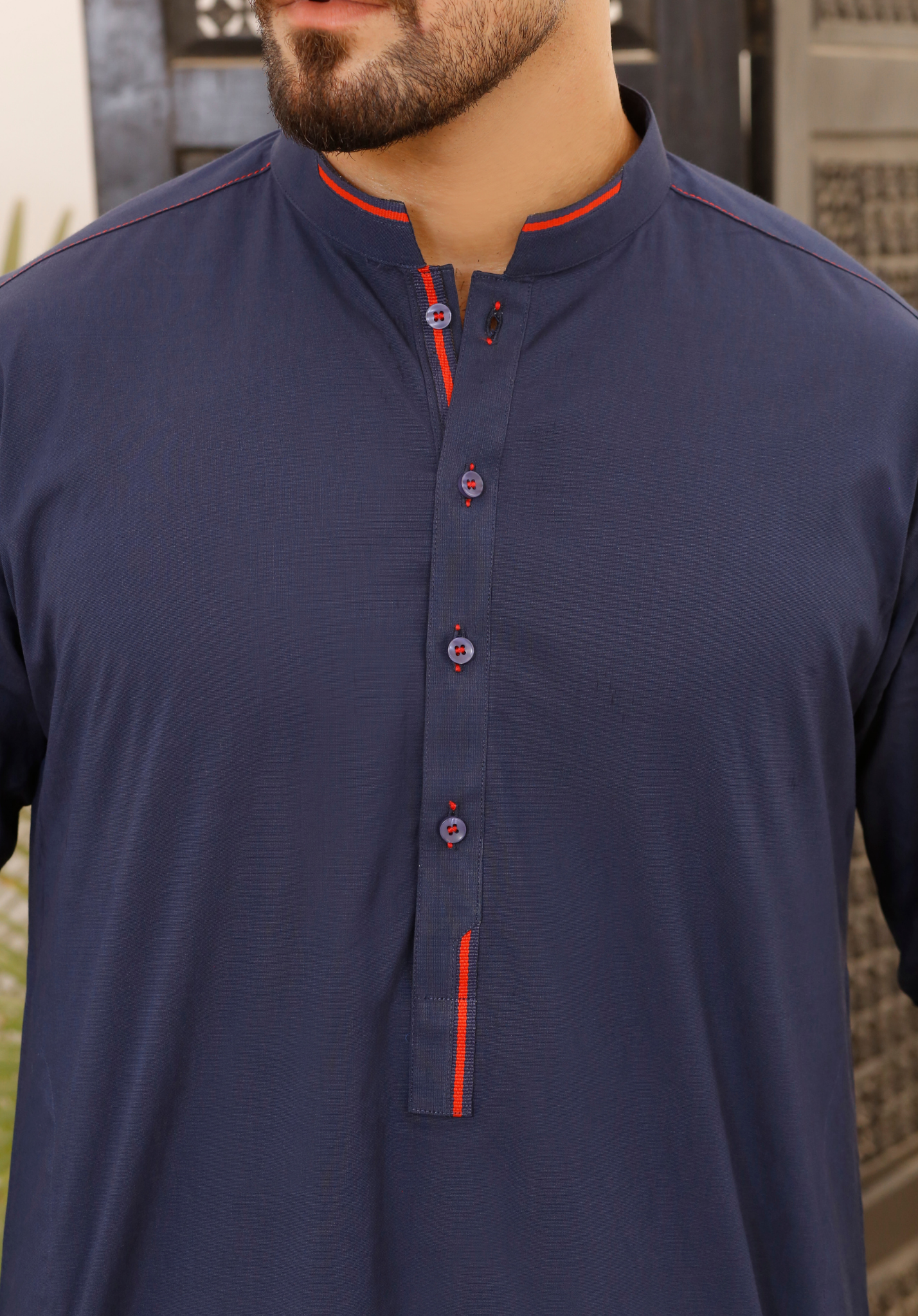 Navy Blue Cotton Kurta Pajama (2-Piece) - Image 4