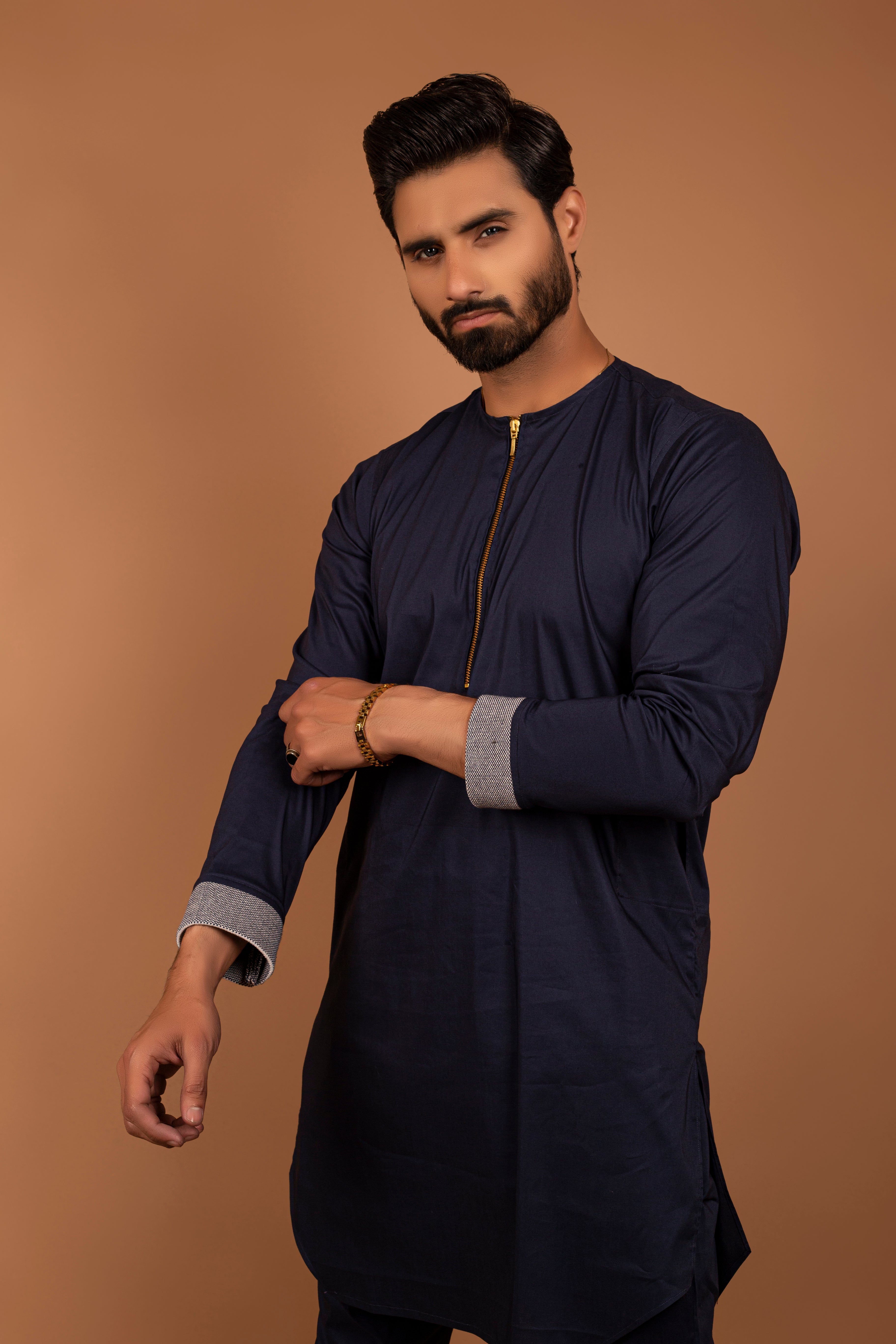 Navy Blue Cotton Kurta Pajama (2-Piece) - Image 1