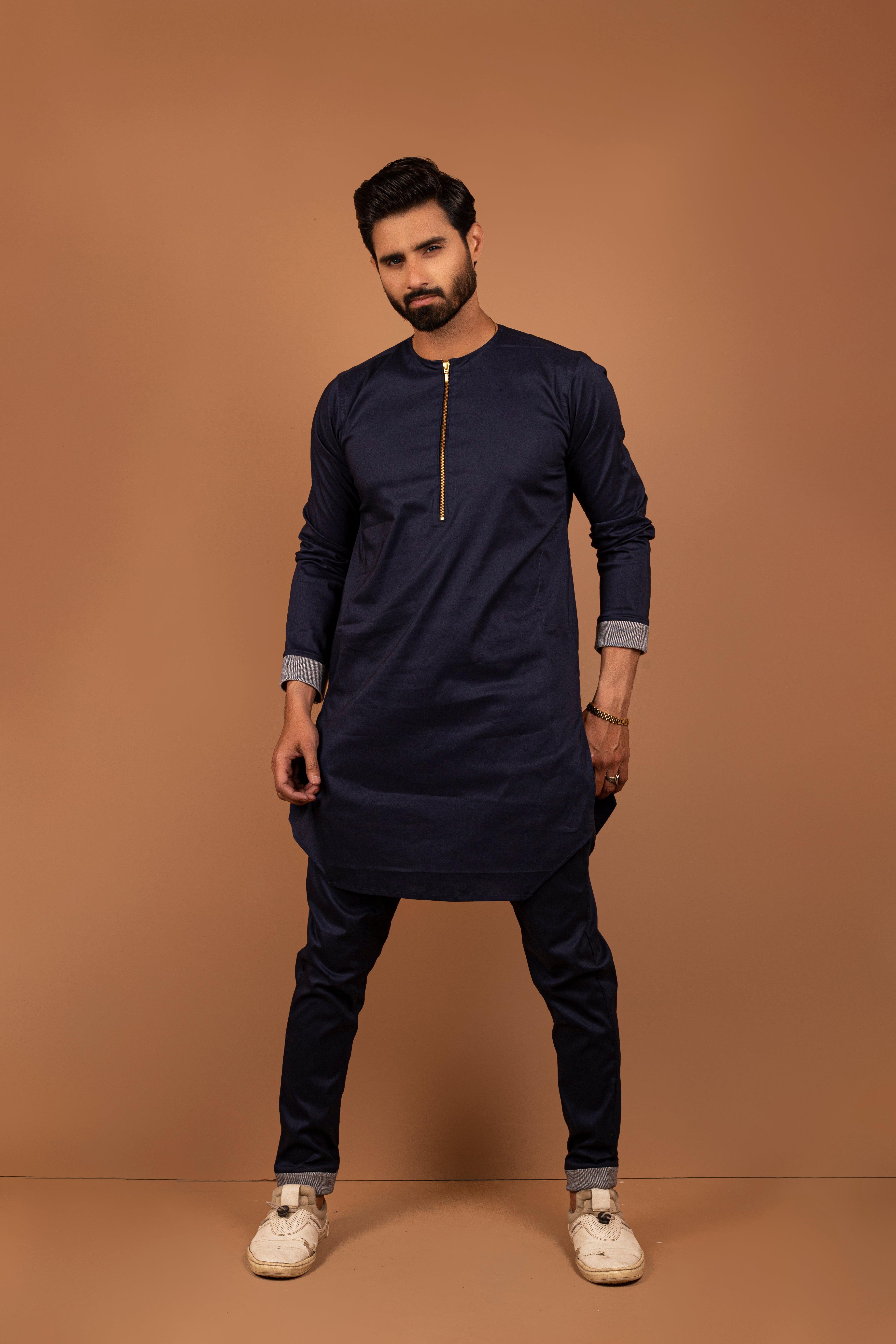 Navy Blue Cotton Kurta Pajama (2-Piece) - Image 2
