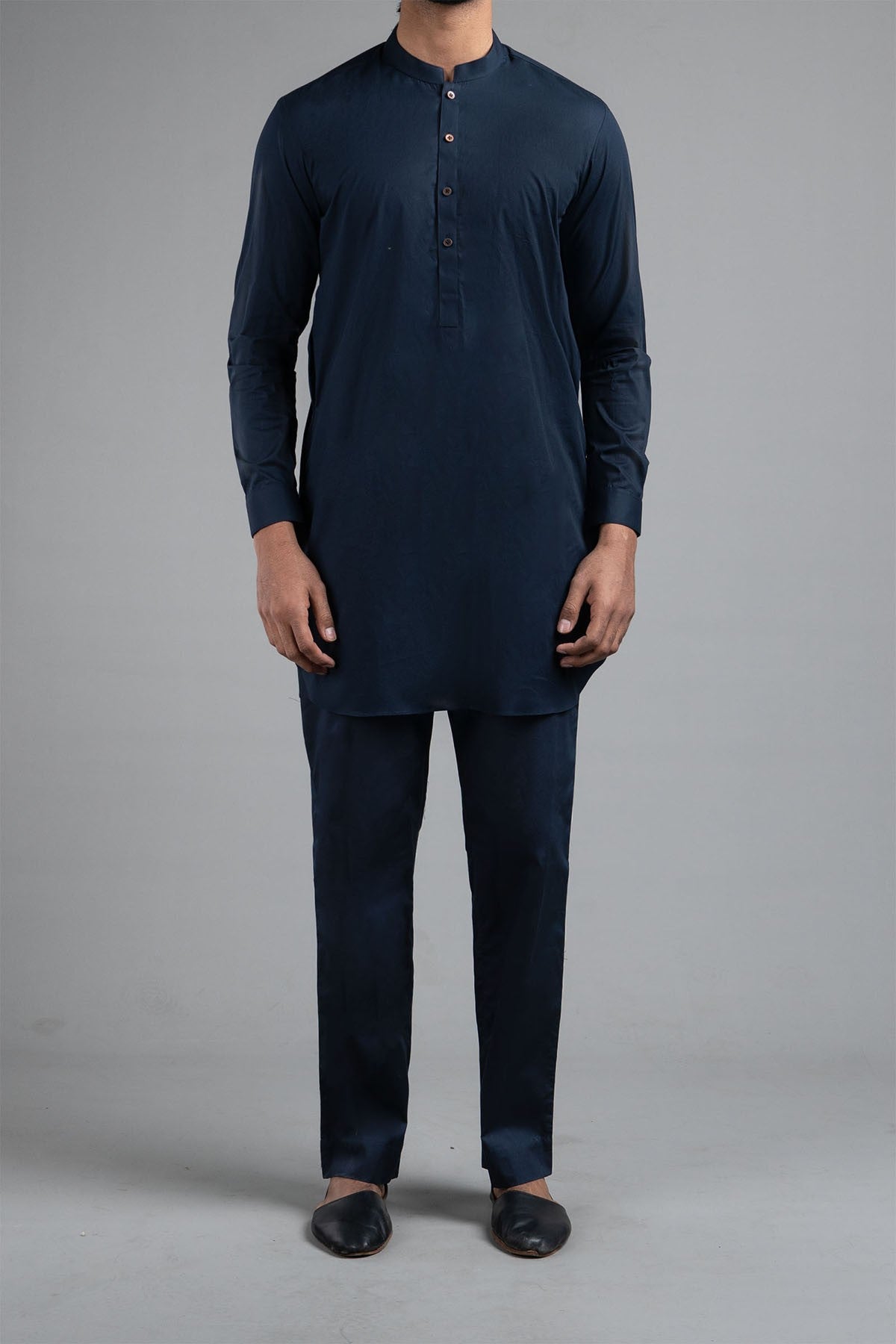 Navy Blue Egyptian Cotton Kurta Pajama (2-Piece) - Image 2