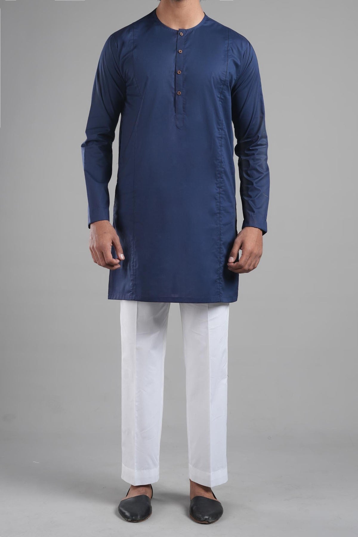 Navy Blue Egyptian Cotton Kurta (2-Piece) - Image 2